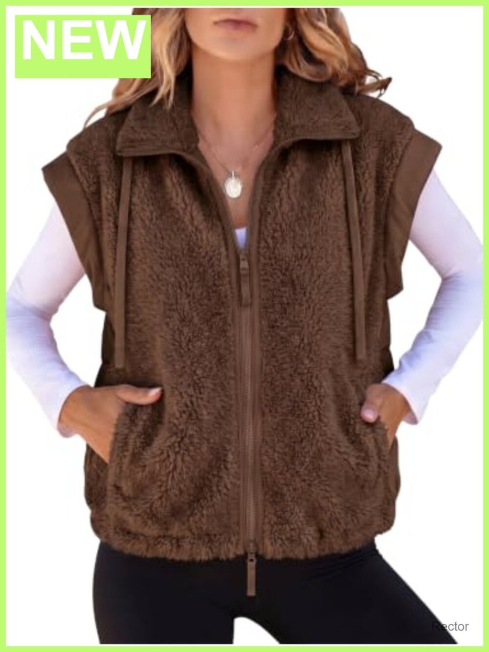 Fisoew Sherpa Fleece Puffer Vest Zip Up Crop Patchwork Womens Vest